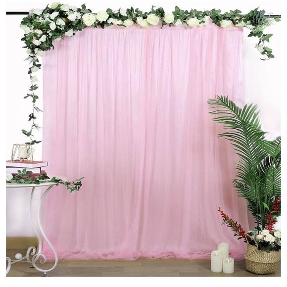 Pink Tulle Satin Backdrop Background Curtains Sheer Party Wedding Decor 5x7 feet - Picture 2 of 4